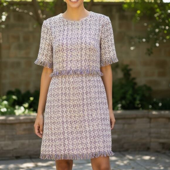 Charles Henry Dresses & Skirts - Charles Henry Pink Tweed Dress Sz XS Fringed Lined Zip Up